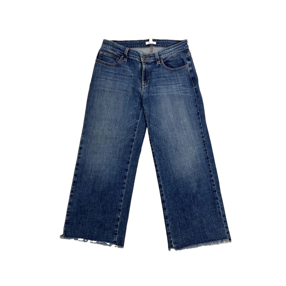 Eileen Fisher Wide Leg Cropped Denim Jeans Pants Womens 6 Petite Blue Raw Hem